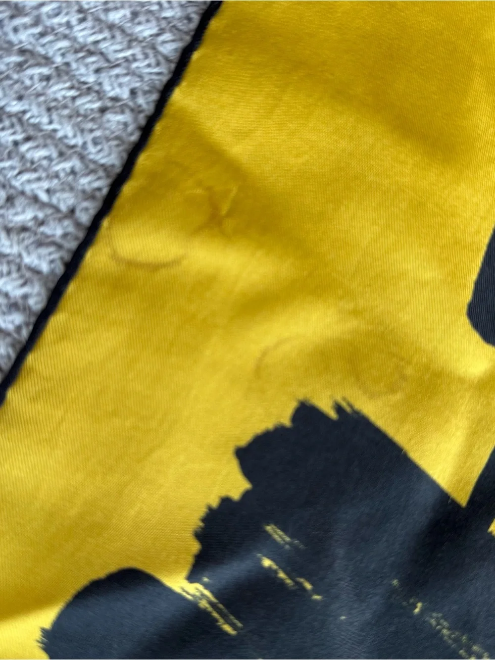 Vintage Lord & Taylor Yellow Black Brushstroke Large Square Silk Scarf